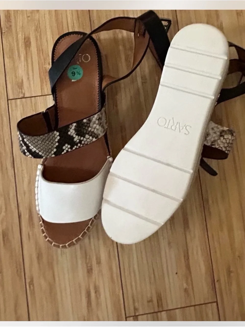 Franco Sarto  White and Black Espadrille Sandals with Snakeskin Accent